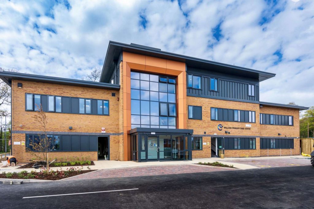 Willand Health Centre New build, outside view after electrical installations were completed by our commercial electricians.